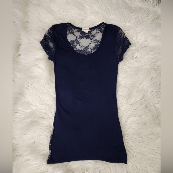 Navy Blue Lace Top, Women's Small - Picture 2 of 8